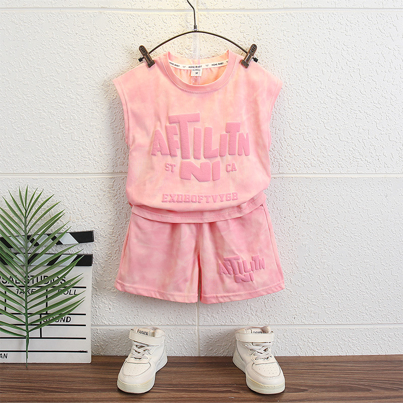 7146 Traje de camiseta para niños Verano 2025 Nuevo estilo Estilo occidental Chaleco sin mangas de verano Shorts Verano de dos piezas
