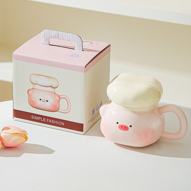 Doll cute cerámica taza de regalo de cumpleaños para chicas estudiantes regalo de mano pareja taza de cerámica con tapa