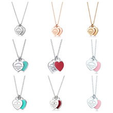 经典T家双心牌心形牌吊坠滴胶镶钻镀金爱心蒂家时尚项链厂家直销