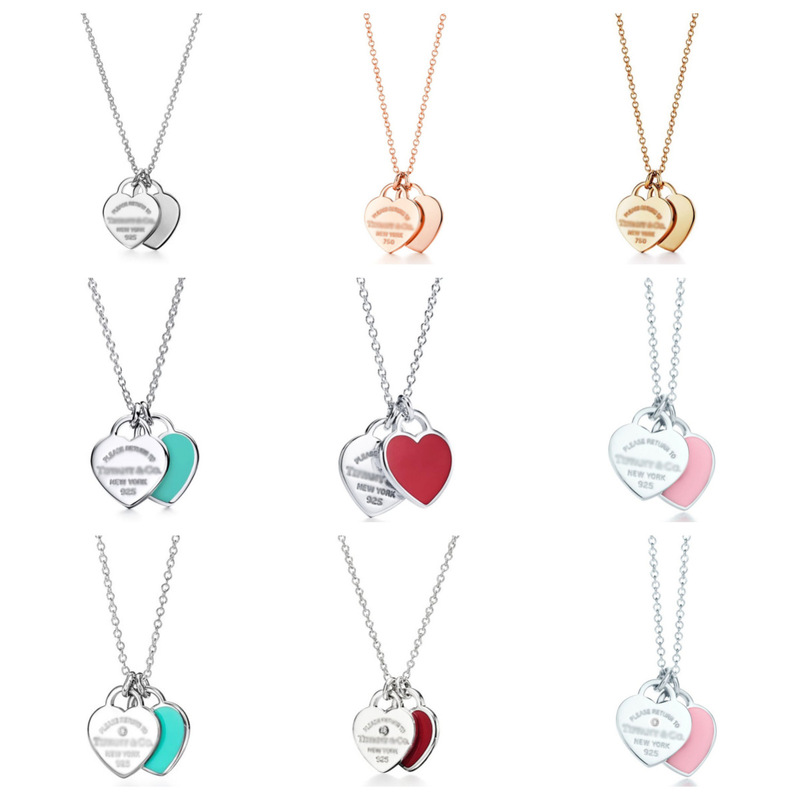 Classic t Brand Double Heart Pendant with Resin Inlay and Gold-Plated Heart, Fashionable Necklace Direct from Manufacturer