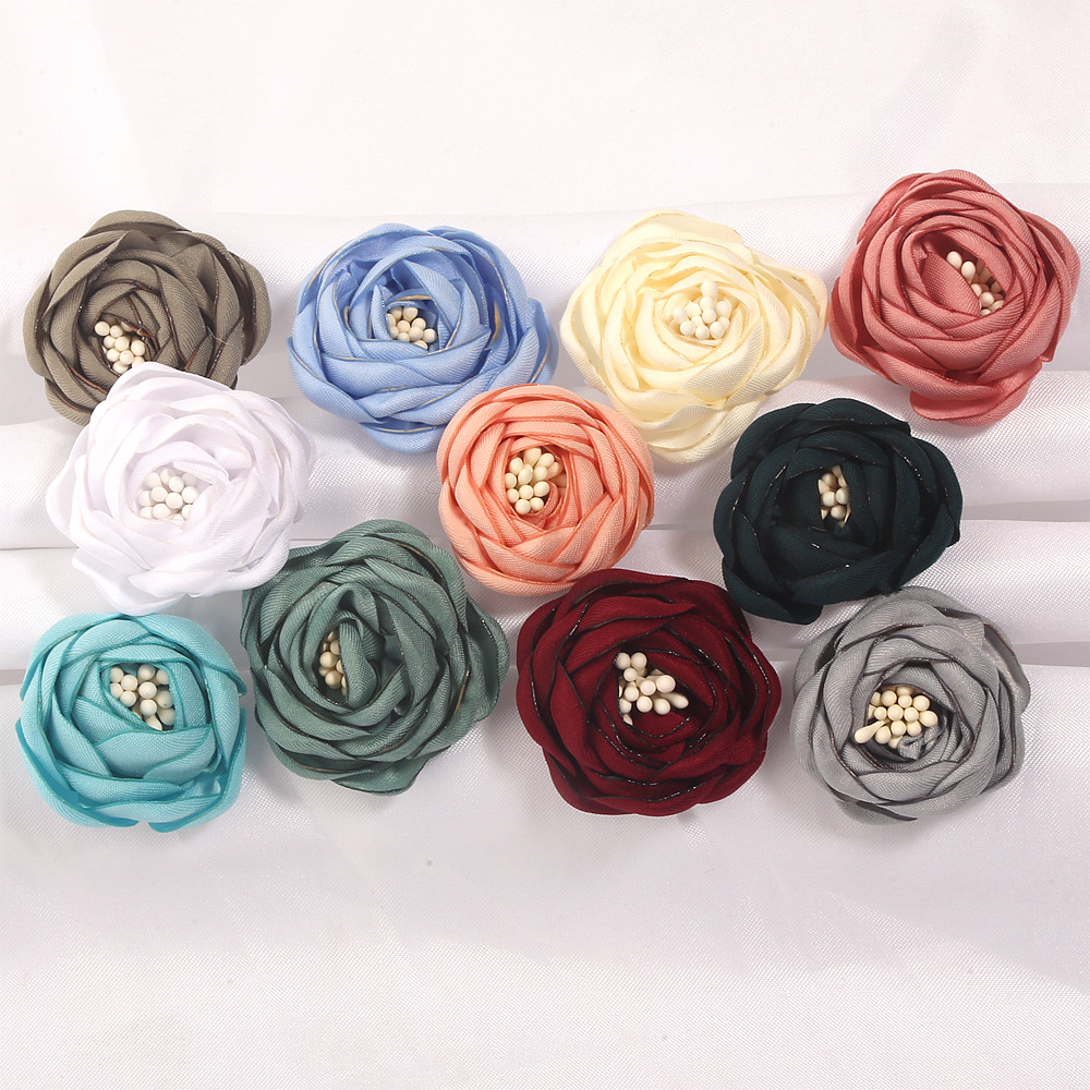 New 4cm three-dimensional burnt-edge flowers DIY handmade fabric flowers with flower centers for shoes, bags, hair accessories, and clothing accessories