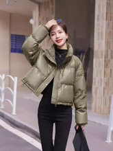 免洗pu皮羽绒棉服女短款2024新款冬季加厚保暖立领面包棉服小个子