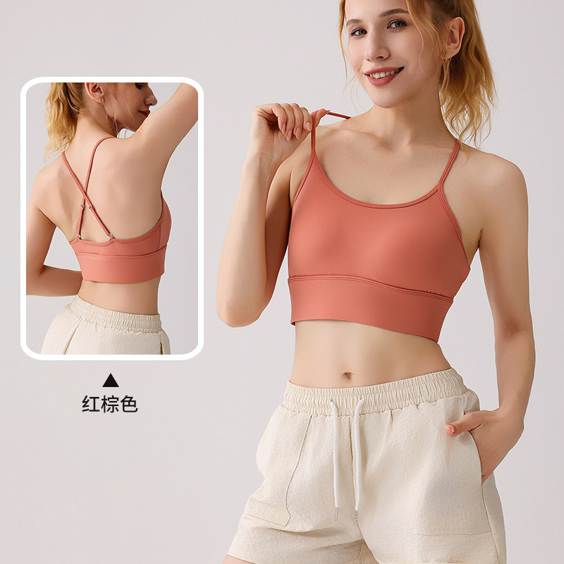 Ropa interior deportiva europea y americana, chaleco a prueba de golpes, tirantes, tops de fitness para correr desnudos, sujetador trasero sexy