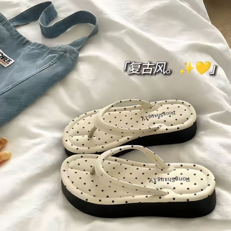 Korean Style Thick-Soled Cream White Flip-Flops for Women, Summer Outdoor Wear, Height-Increasing, Non-Slip, High-Looking, Soft-Soled Slippers, Cross-Border Wholesale Korean Style Thick-Soled Cream White Flip-Flops for Women, Summer Outdoor Wear, Height-Increasing, Non-Slip, High-Looking, Soft-Soled Slippers, Cross-Border Wholesale