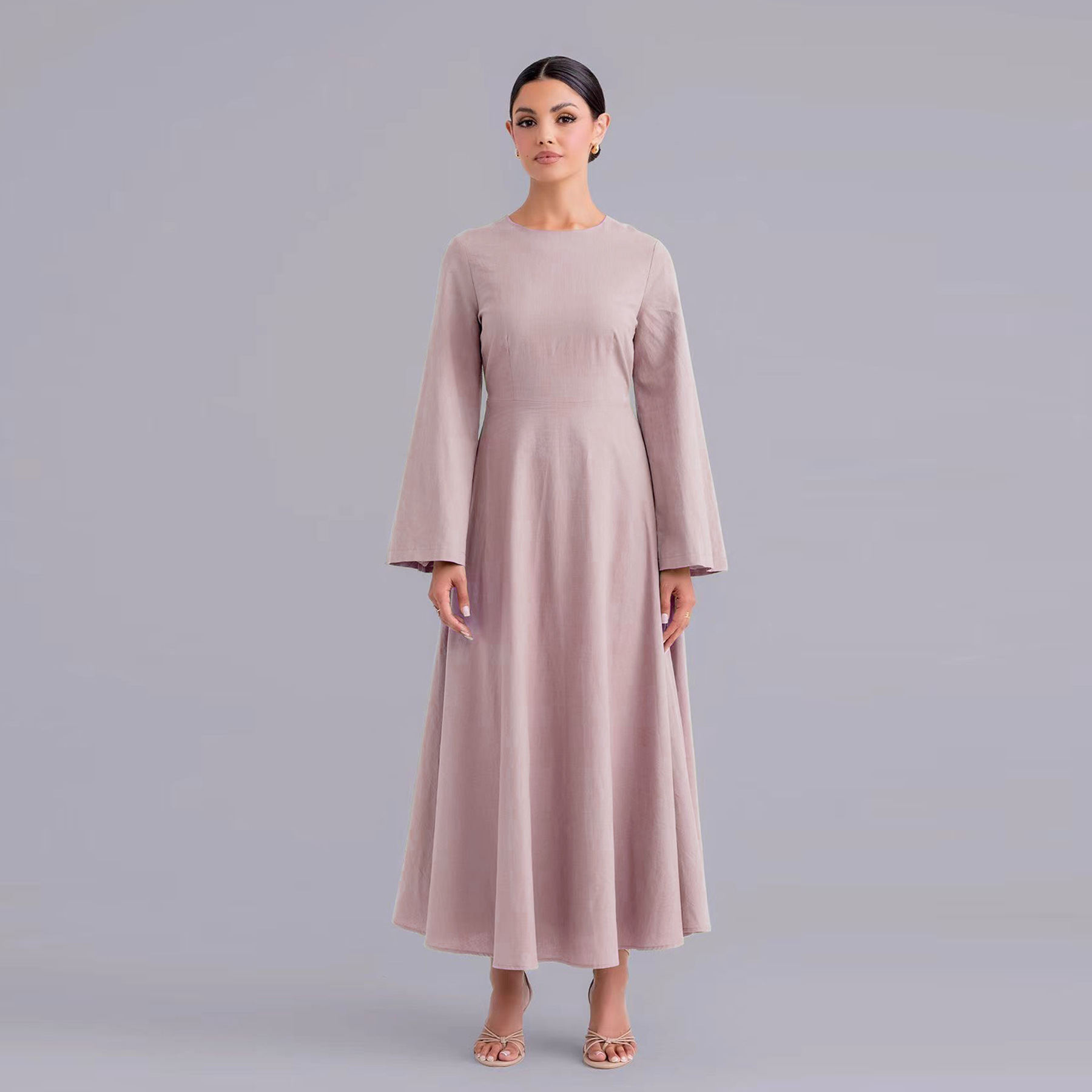 2025 Dubai Fashion Lace Up Bamboo Solid Color Simple Dress LR947_ecoleips.com