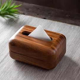 跨境木质胡桃色家用客厅桌面纸巾收纳盒实木抽纸盒纸巾储物盒