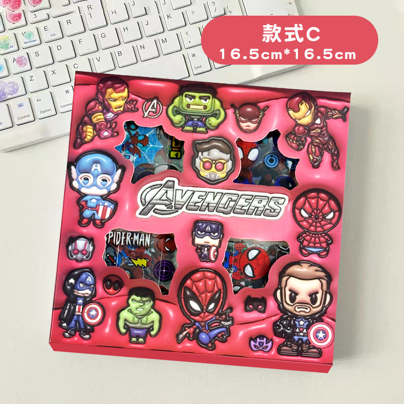 Pegatinas de caja de los Vengadores 96 cuentas de mano caja de regalo para niños cartón de dibujos animados pegatinas de mascotas impermeables