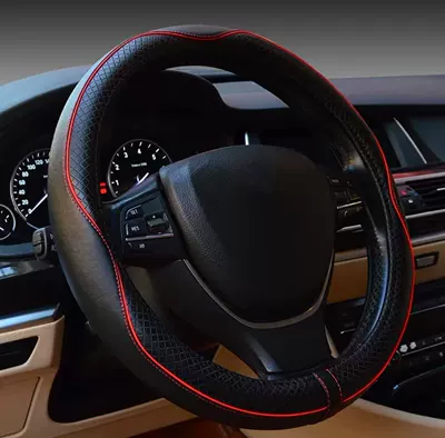 Cross-Border Amazon Best-Selling Car Steering Steering wheel cover - black-line-red-stripe-o-shaped-plastic-ring-38cm