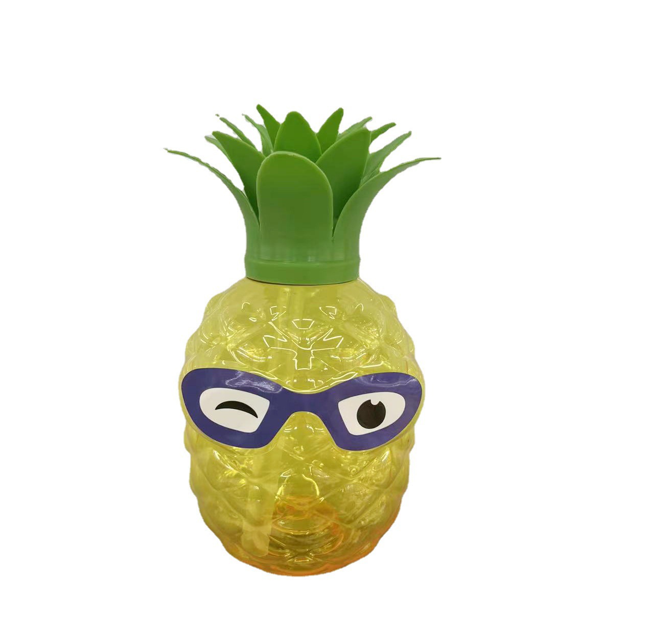 Vaso de plástico PET con forma de piña (600ml), con pajita, diseño de fruta para playa/verano