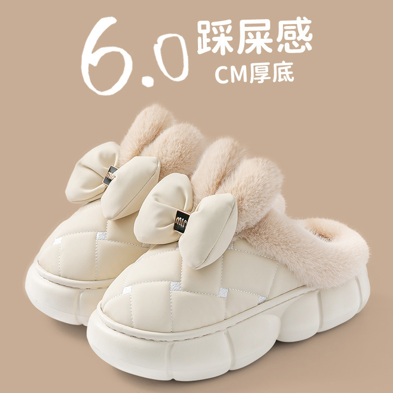 厚底蝴蝶结棉鞋女秋冬季2025新款兔耳朵室内保暖防滑棉拖鞋女批发|undefined