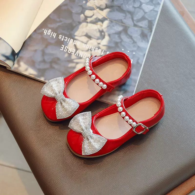女童软底公主鞋2025春秋新款蝴蝶结儿童韩版百搭皮鞋宝宝豆豆单鞋