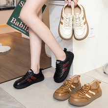 头层牛皮休闲简约单鞋女孕妇鞋防滑豆豆鞋平底系带妈妈鞋