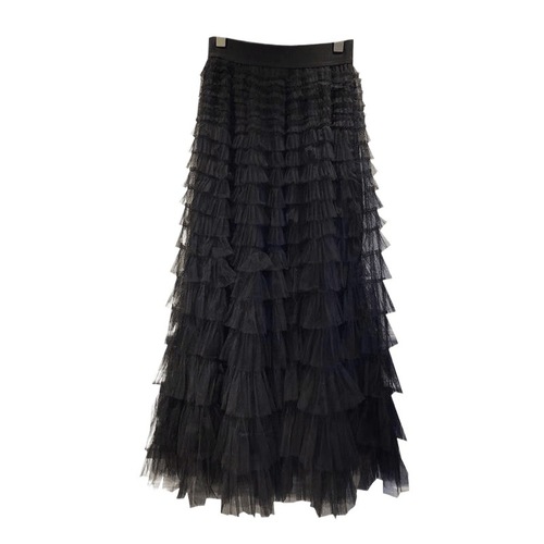 Fairy Style Mesh Ruffled Elegant Skirt Women's European Style Celebrity Long Dress Slimming Multi-layer Cake Skirt