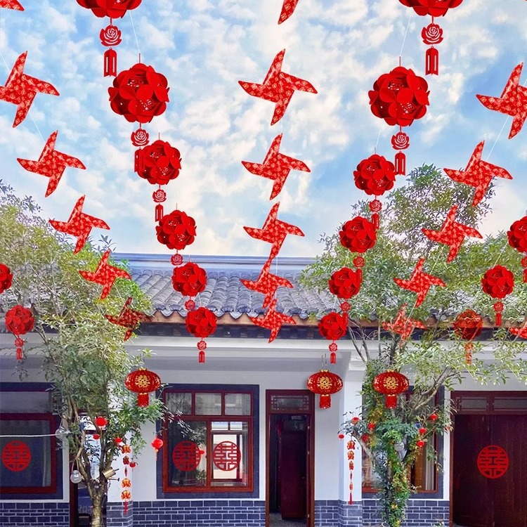 結婚外景裝飾風車婚禮院子布置室外農村路引燈籠喜字婚慶用品大全