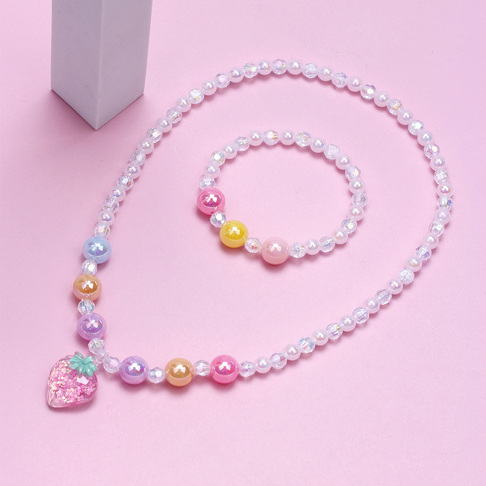 Cute Strawberry Artificial Crystal Resin Beaded Girlu0027S Necklace