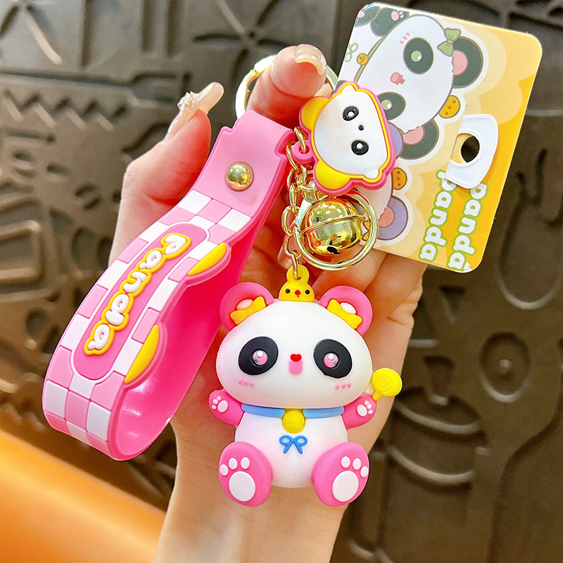 Círculos animados Panda Keychain cute pegamento suave Panda Keychain bolsos colgantes agarrar regalos al por mayor