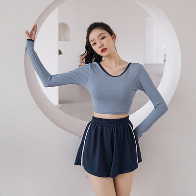 Manufactor Direct selling Sporty Fission Swimsuit blue Sunscreen Long sleeve Backless Show thin Self cultivation Three hot spring Swimwear