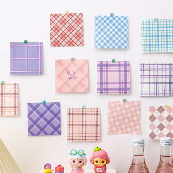 200 Plaid Post-it Notes for Handbook Accounts ins Style High Color Value Post-it Notes Non-sticky jk Plaid Handbook Notes
