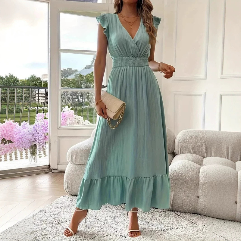 In-Stock 2026 European and American Cross-Border Amazon New Women's Long Summer Short-Sleeve Dress for Independent Websites