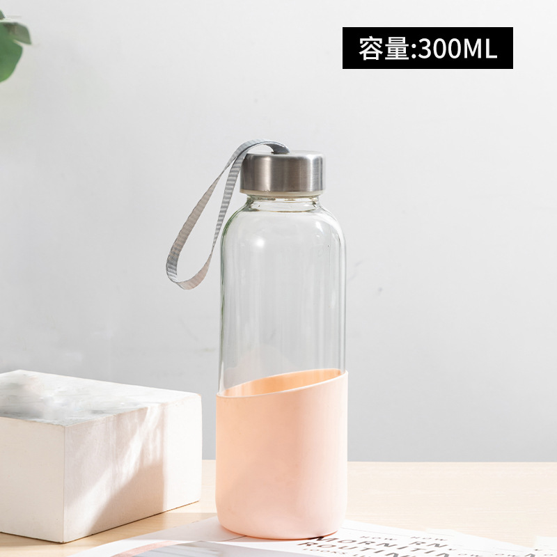 TikTok taza de agua creativa borosilicato taza de palo taza de bambú cubierta de vidrio Deportes botella de agua de una sola capa de vidrio portátil