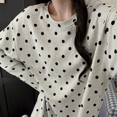 满印波点睡衣女春秋款纯棉简约风长袖睡裙秋冬季可外穿2025家居服
