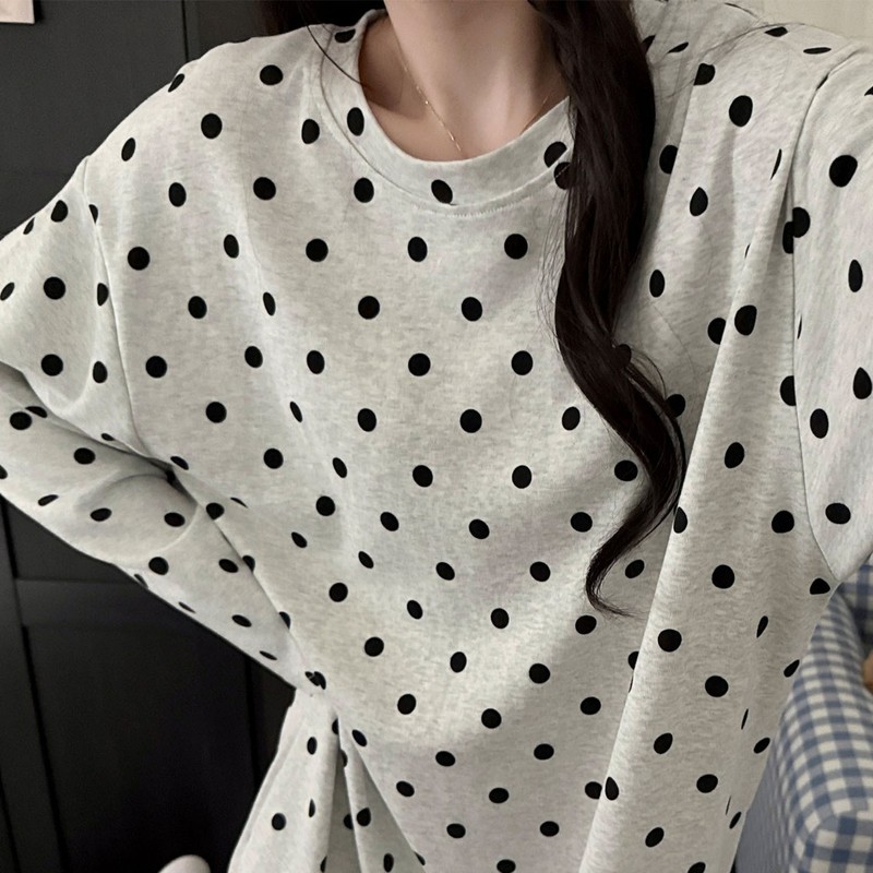 满印波点睡衣女春秋款纯棉简约风长袖睡裙秋冬季可外穿2025家居服|undefined
