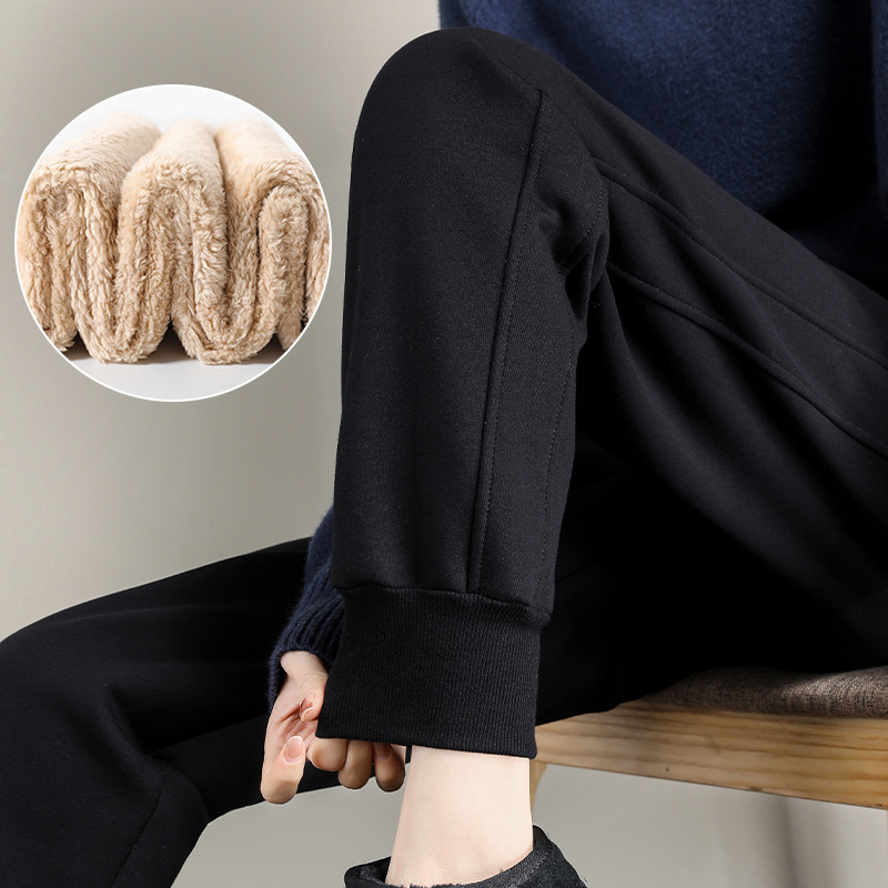 Fleece-Lined Thickened Women's Jogger Pants, Loose Fit, Cuffed Ankles, 2025 New Autumn and Winter Casual Pants, Faux Sherpa Cotton Sweatpants