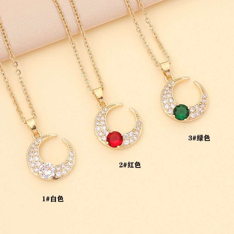 Fashion Multicolor Zircon Moon Copper Necklace display picture 1