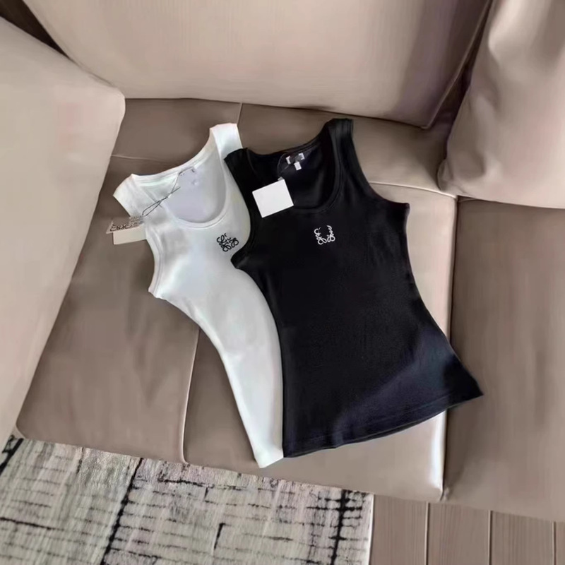 Cross-Border Lo Knitted Embroidered Logo Vest Women's Slim Sleeveless Inner Wear Slimming Look Versatile Short Sports Top New Style