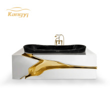 2024热卖恒温陶瓷卫生间双人浴缸独立式泡澡盆沐浴槽带水龙头浴池