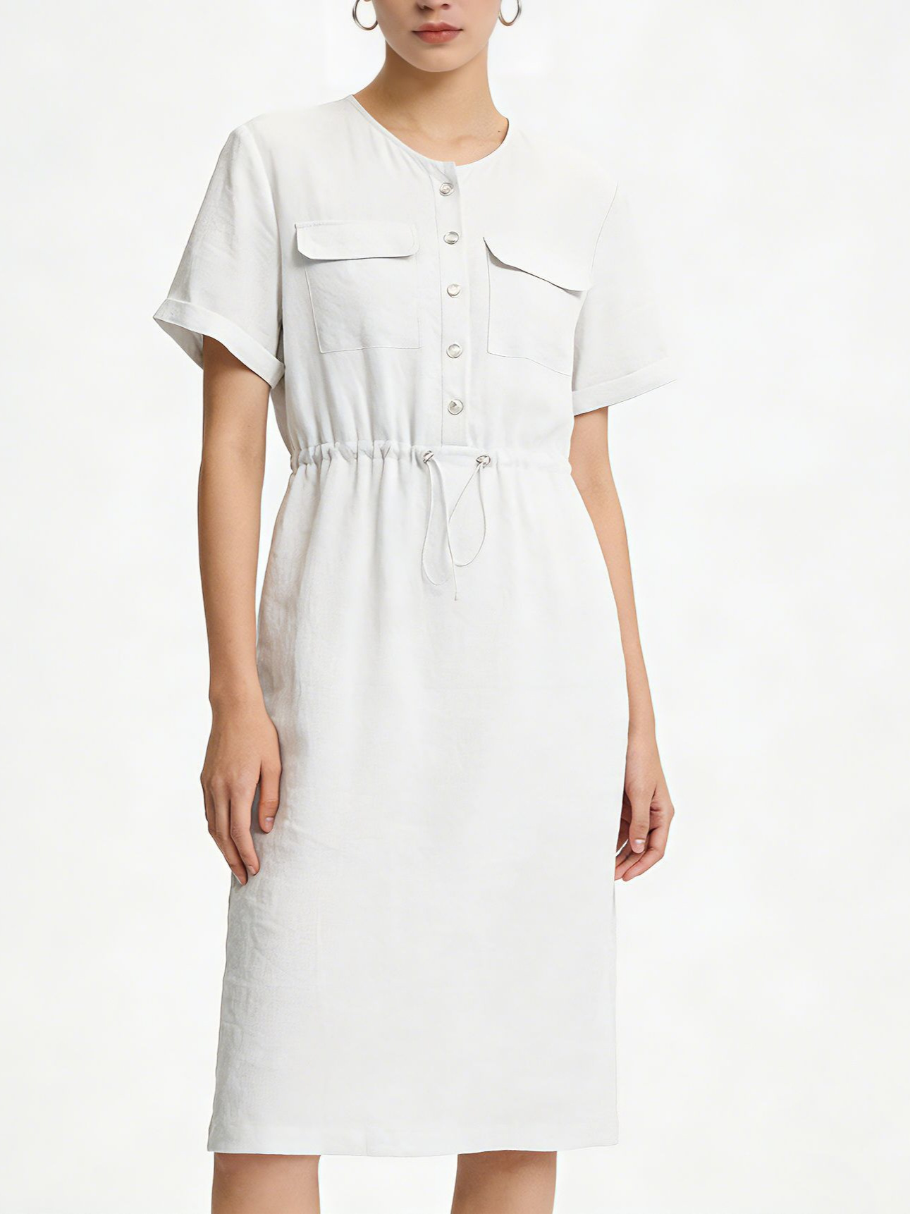 Đầm maxi nữ linen dáng rộng eo rút dây, thiết kế cắt may 3D — màu ô liu xanh