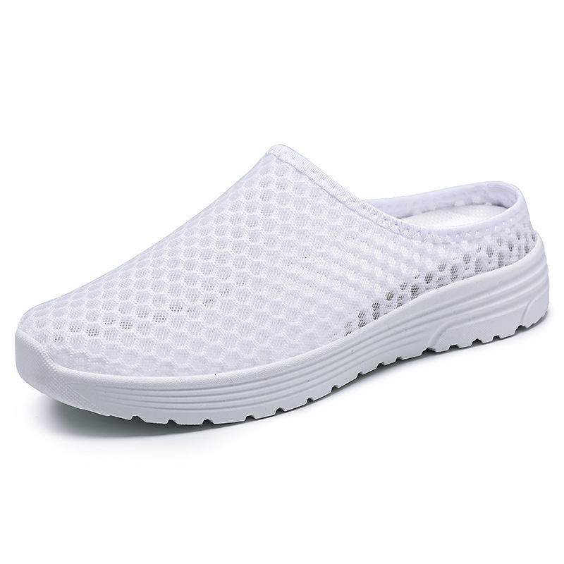 Zapatos de mujer, sandalias transpirables de talla grande con media correa y diseño hueco, zapatillas de malla sin cordones, calzado casual ligero y versátil para mujer image 9