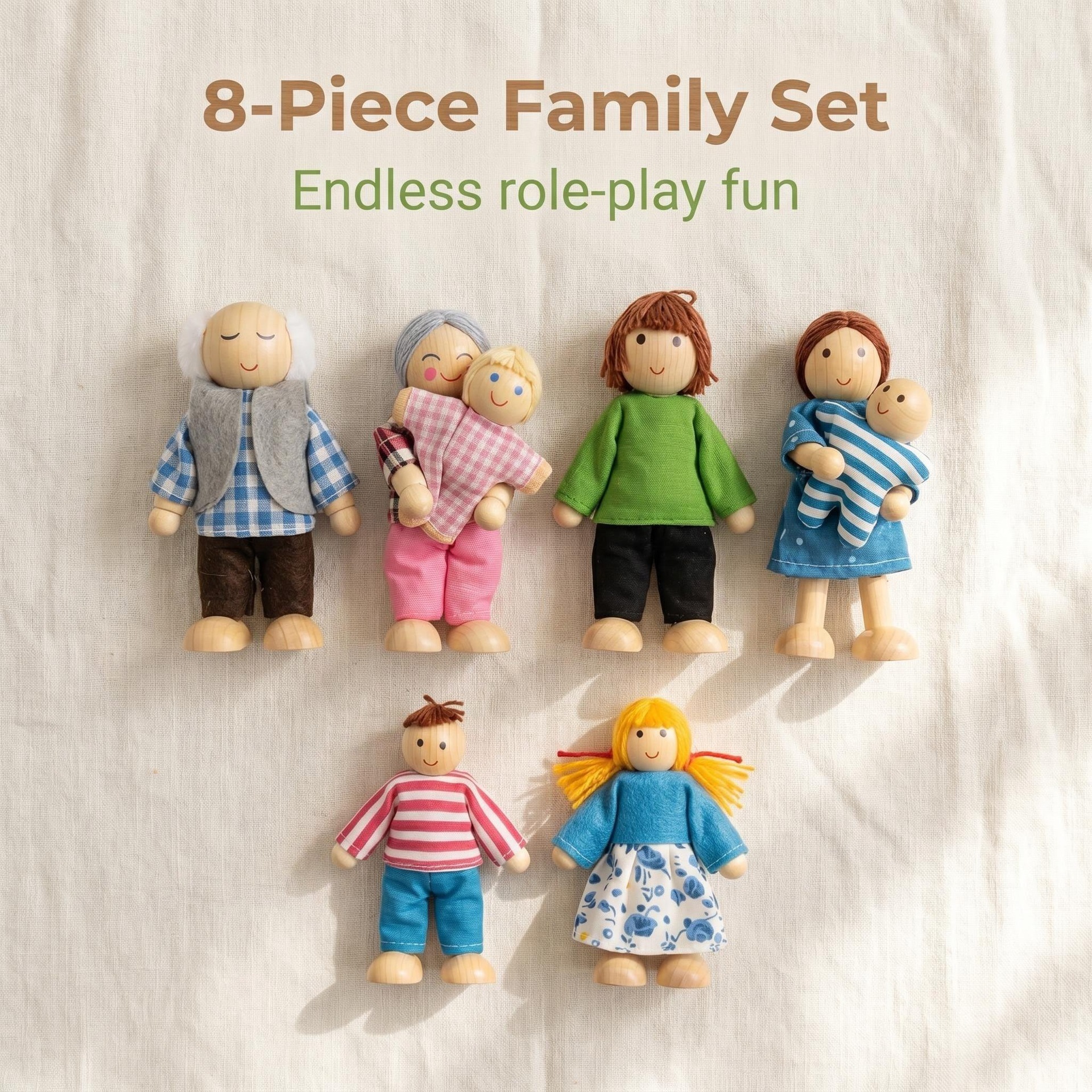 Pretend play toys, simulated cloth dolls, figurines, a family of eight, role-playing family members, children's entertainment