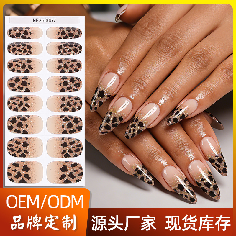 Cross-Border Exclusive Supply of French-Style Leopard Print Semi-Cured Gel Nail Stickers, European and American Uv Light-Hardening Nail Stickers Wholesale