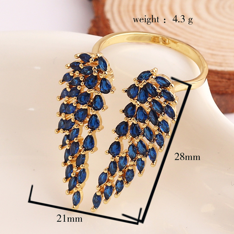 5g Weight Fashion Wings Copper Gold Plated Zircon Rings In Bulk