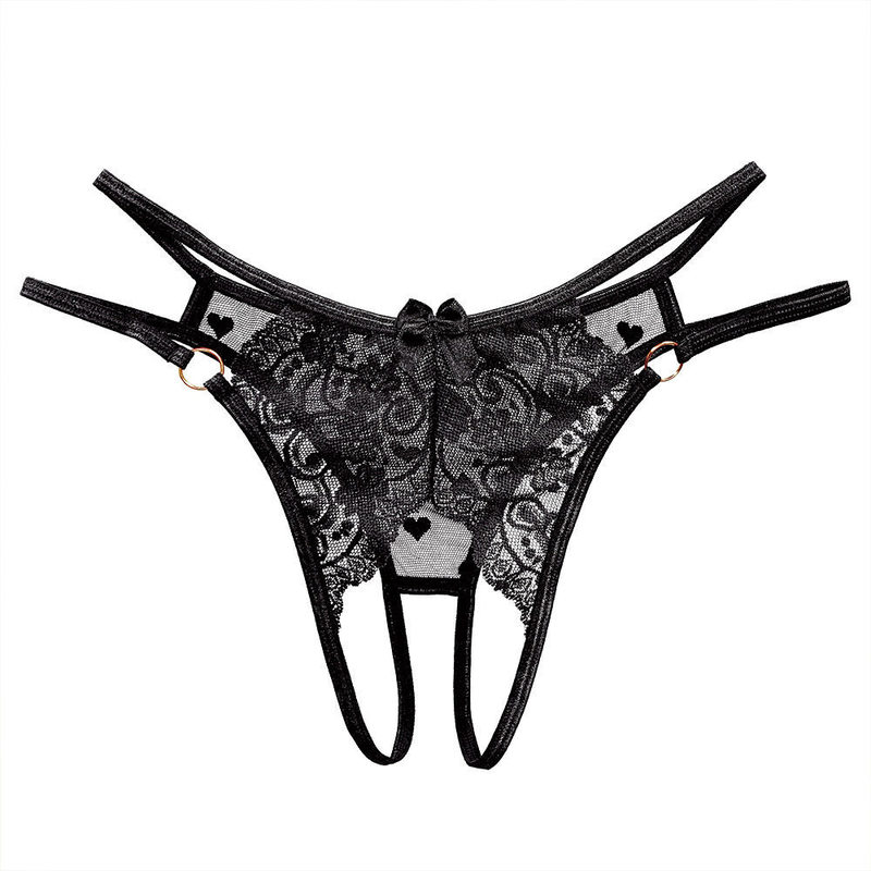 Women's sexy lingerie, see-through lace open-crotch, easy-to-remove, couple's flirtation outfit, thin and alluring, with metal ring, sexy thong Women's sexy lingerie, see-through lace open-crotch, easy-to-remove, couple's flirtation outfit, thin and alluring, with metal ring, sexy thong