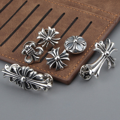 s925 Sterling Silver Crosswise Skull Brooch Pin men and women personality clothing Jewelry Brooch Button