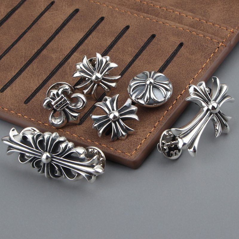 s925 Sterling Silver Crosswise Skull Brooch Pin men and women personality clothing Jewelry Brooch Button