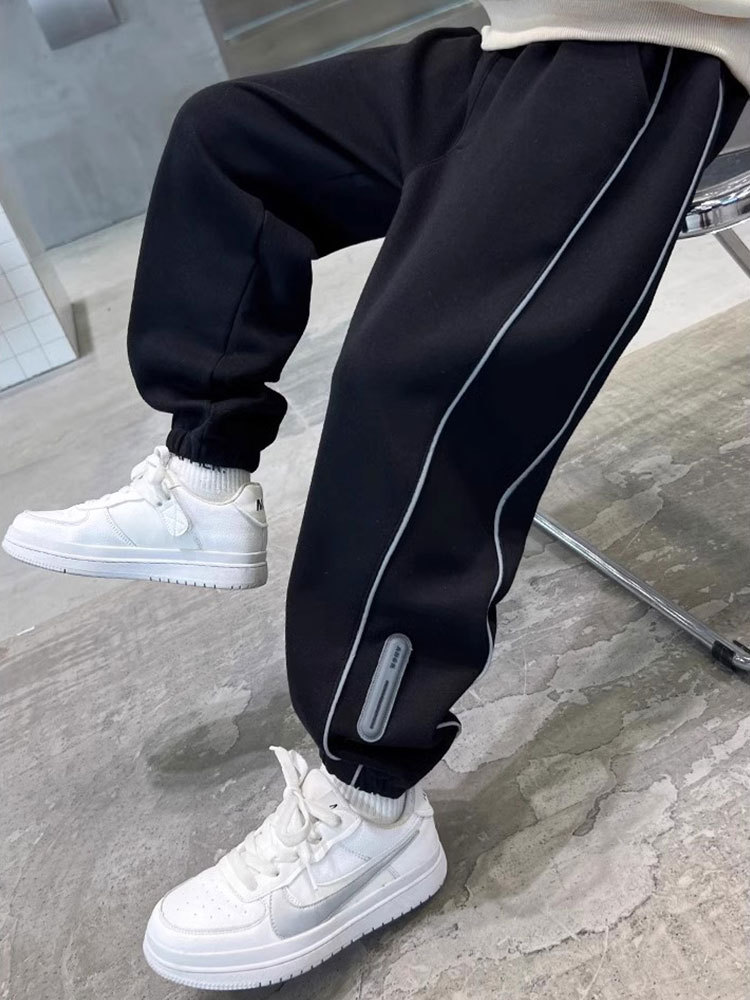 乡情浓 运动裤子春秋新款韩版洋气长裤中大童反光 条卫裤