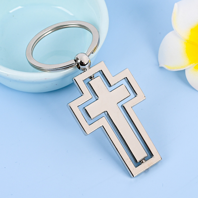 금속 회전 크로스 키 체인 맞춤형 창작 활동 작은 선물 펜던트 양면 레터링 레이저 로고