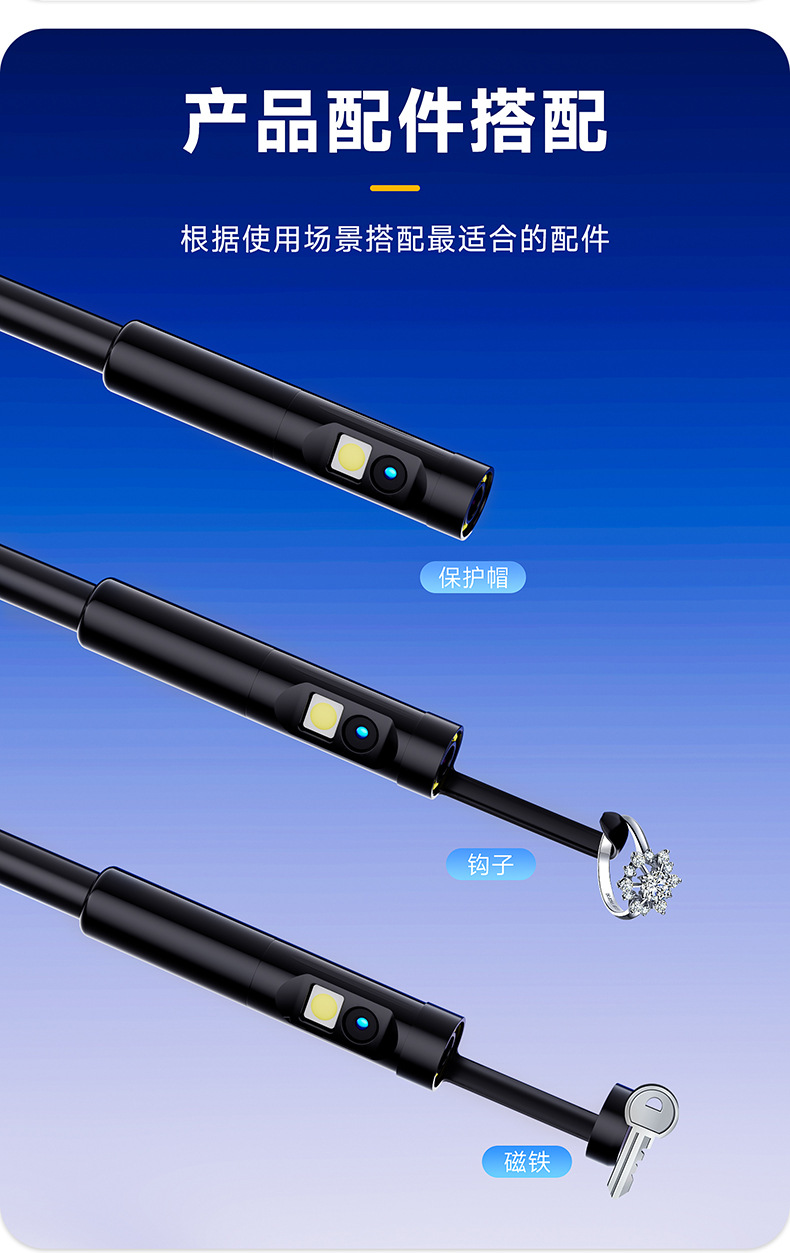 Industrial endoscope phone direct three-in-one dual lens pipeline maintenance camera probe inspection tube endoscope adapter