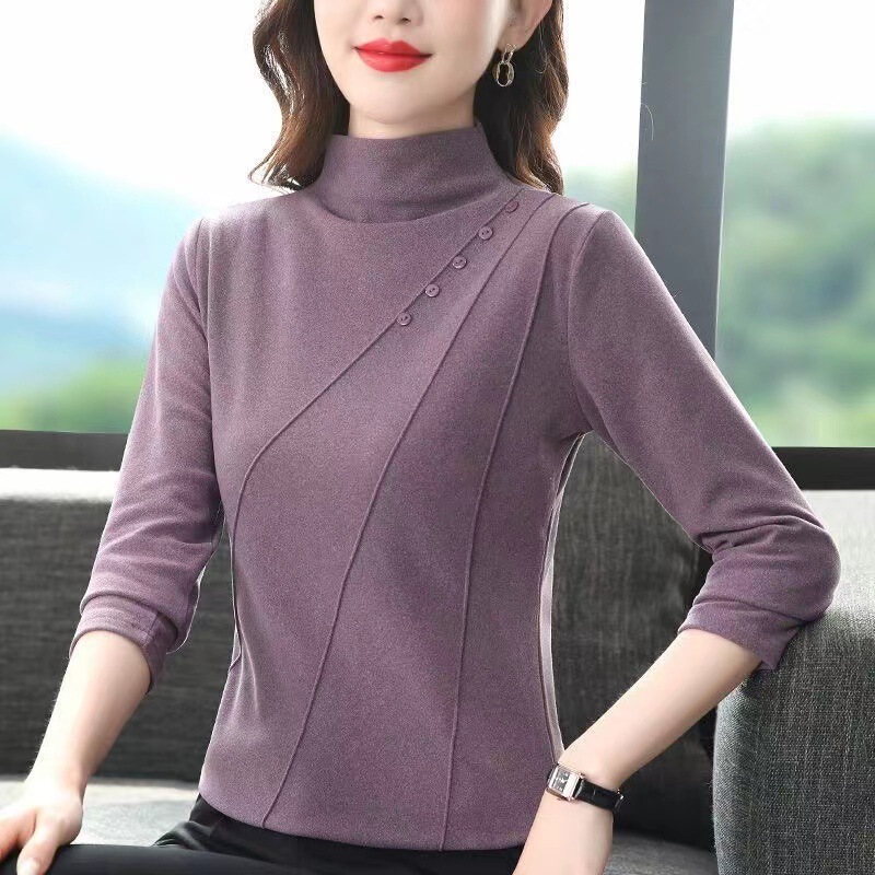 Half-High Collar T-Shirt for Mothers, Double-Sided German Velvet Thickened Base Shirt for Women, Autumn and Winter Long-Sleeve T-Shirt Top, Slim Fit Half-High Collar T-Shirt for Mothers, Double-Sided German Velvet Thickened Base Shirt for Women, Autumn and Winter Long-Sleeve T-Shirt Top, Slim Fit
