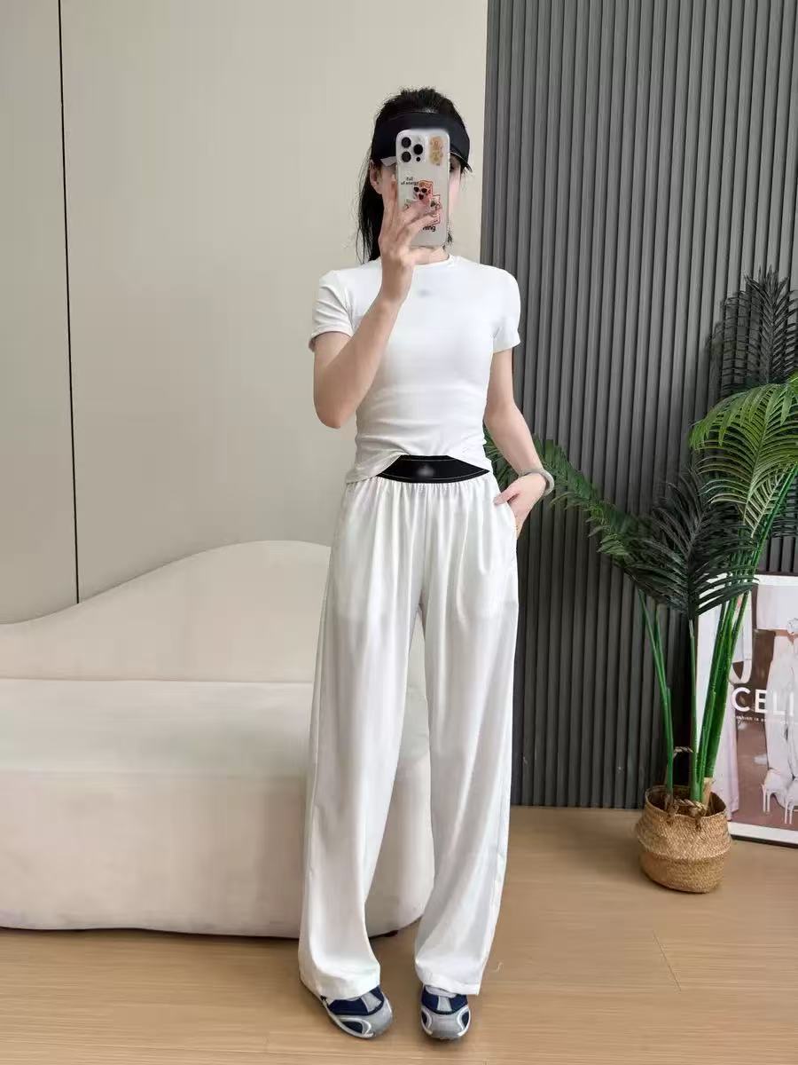 Nuevos pantalones de piernas anchas de cintura alta y secado rápido en primavera y verano en Europa y los Estados Unidos a través de la frontera + traje de ocio deportivo de camisa de manga corta de yoga image 23