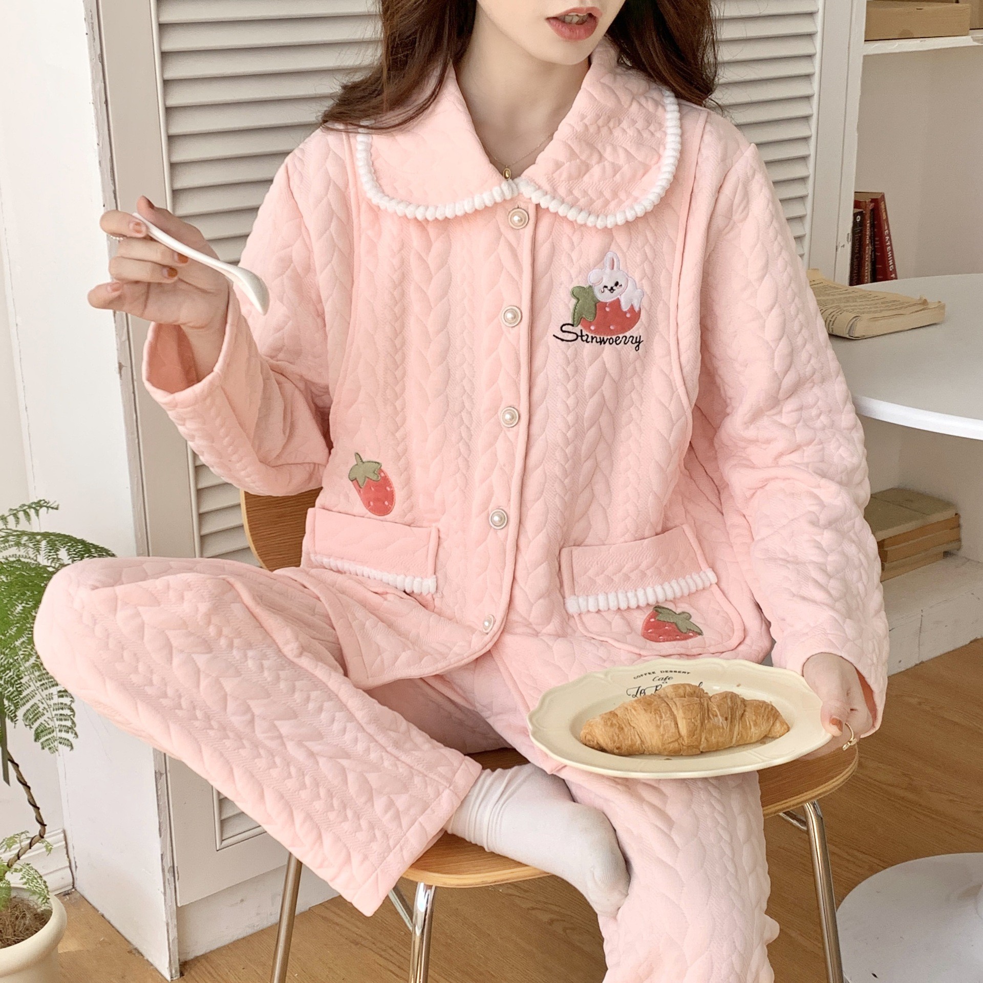 Winter New Layered Cotton Hooded Warm Pregnant Pre- and Postpartum Breastfeeding 10 Mosquito Net Sleepwear Set 12 Months Sleepwear