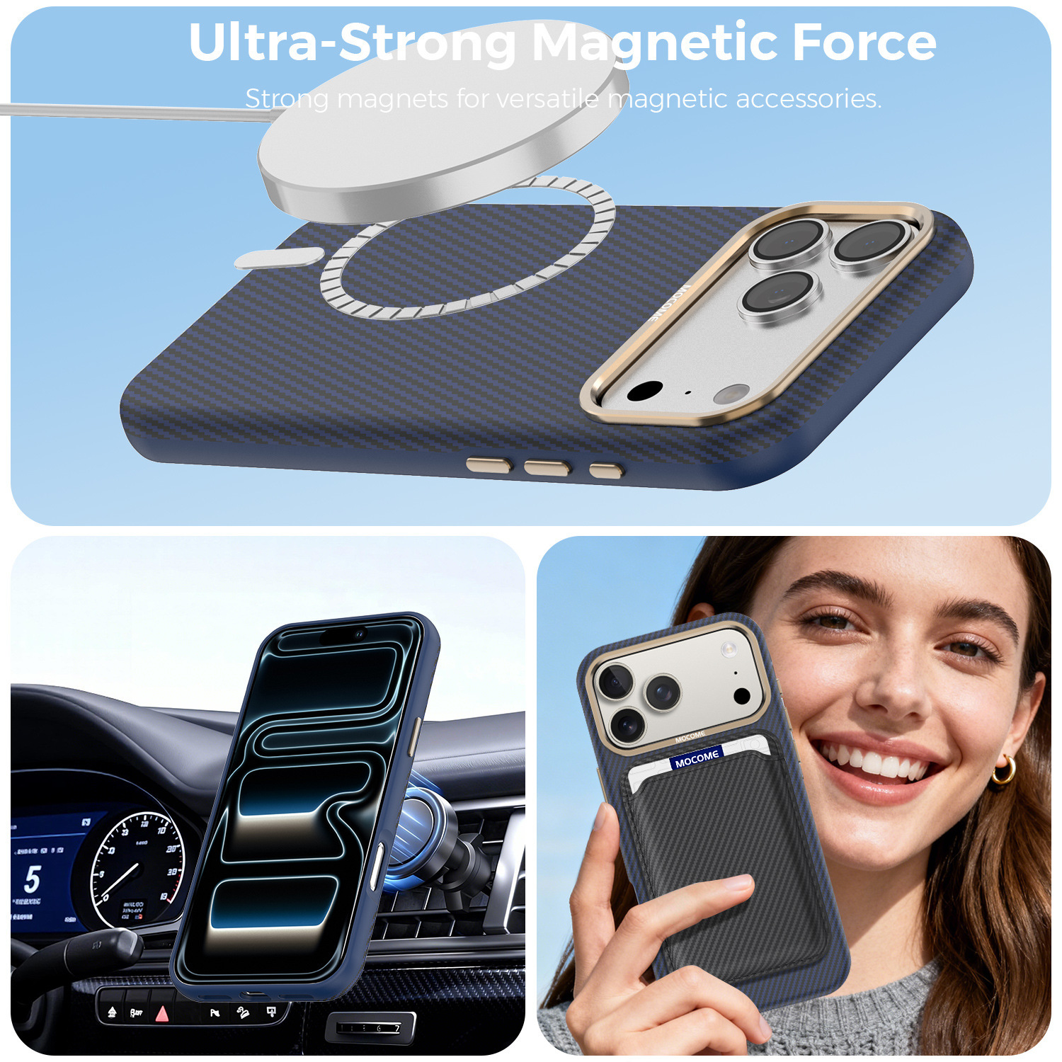 Ốp lưng iPhone chống sốc sợi Kevlar nam châm MagSafe vòng kim loại bảo vệ camera — Cam, Đen, Xám, Xanh đậm chi tiết 13