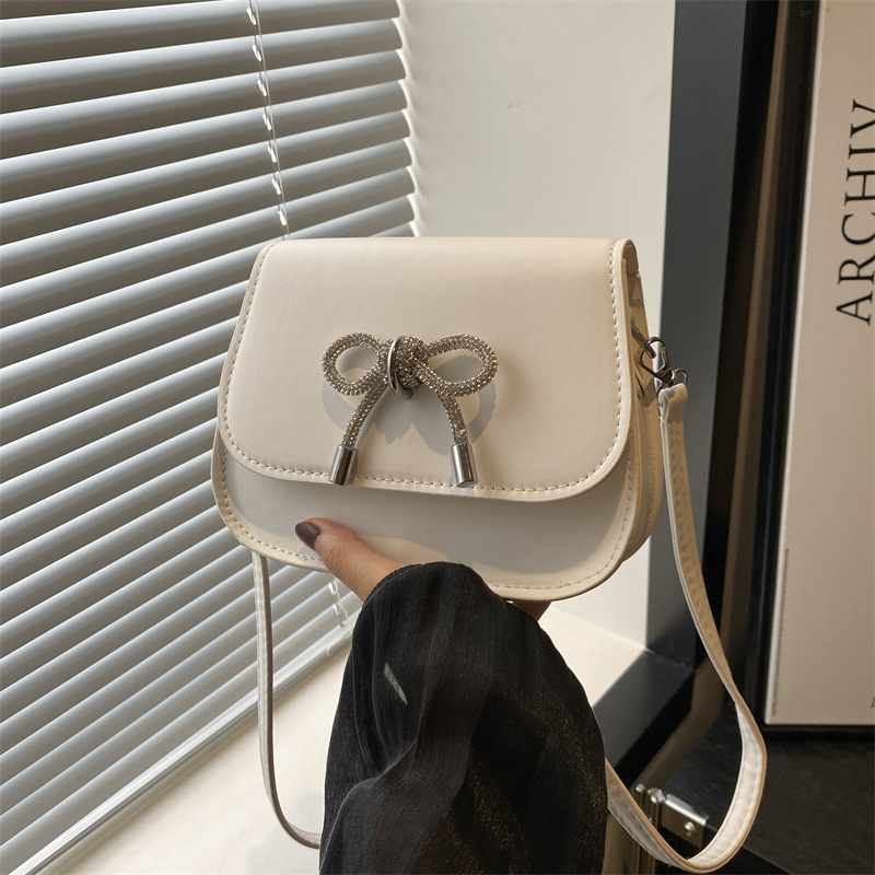 2024 otoño color sólido lazo estilo occidental rhinestone lazo casual moda mensajero de un solo hombro bolso cuadrado pequeño para mujer