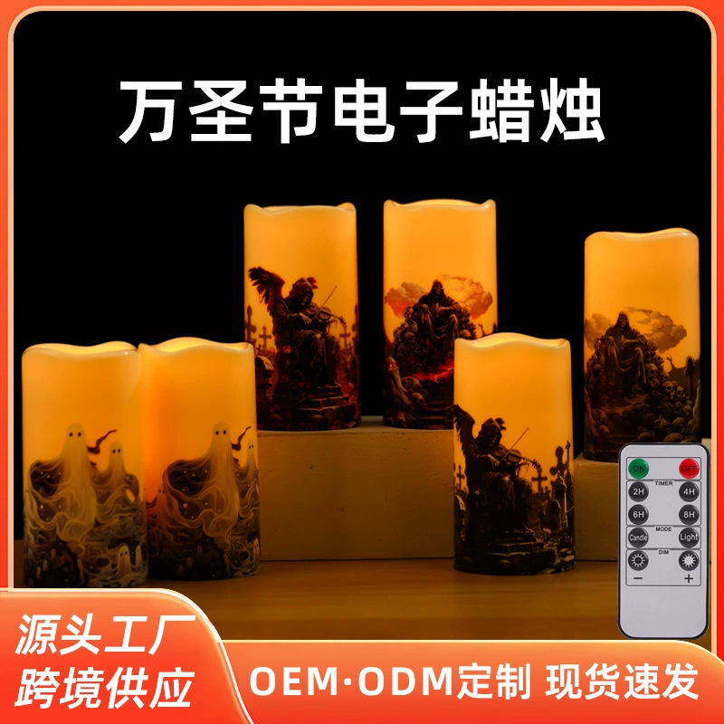 Цифровая свеча с волнистым ртом на Рождество и Хэллоуин, светодиодная цифровая свеча с принтом вороны, фестиваль призраков