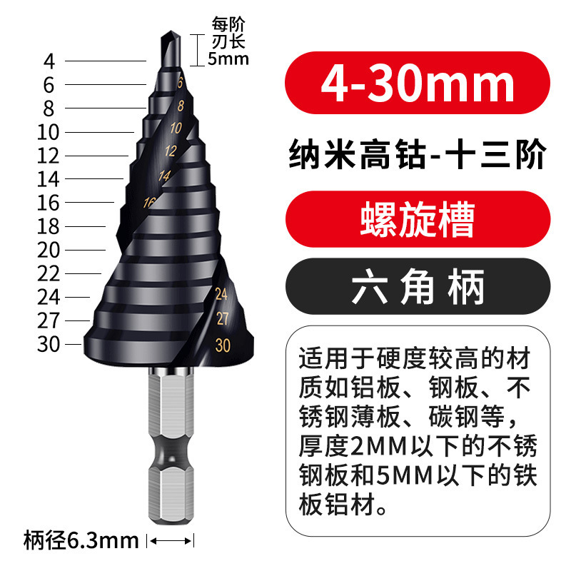 黑宝塔钻头万能打孔工业级螺旋金属开孔器不锈钢专用高硬度阶梯钻|undefined