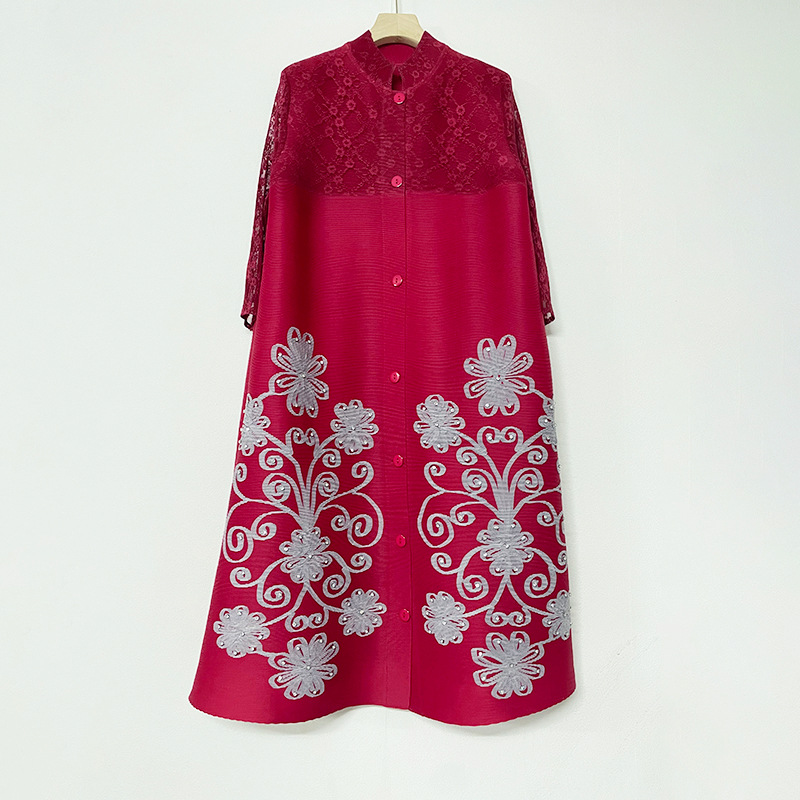 Abito donna midi in mesh plissettato e pizzo per taglie comode_voghion.com
