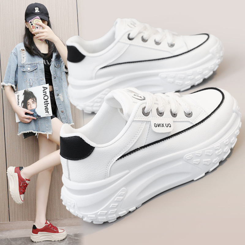 HY906 New Simple Women's Shoes 2023 Autumn Korean-style Breathable Height-increasing Thick-soled Sports Casual Shoes Board Shoes for Students